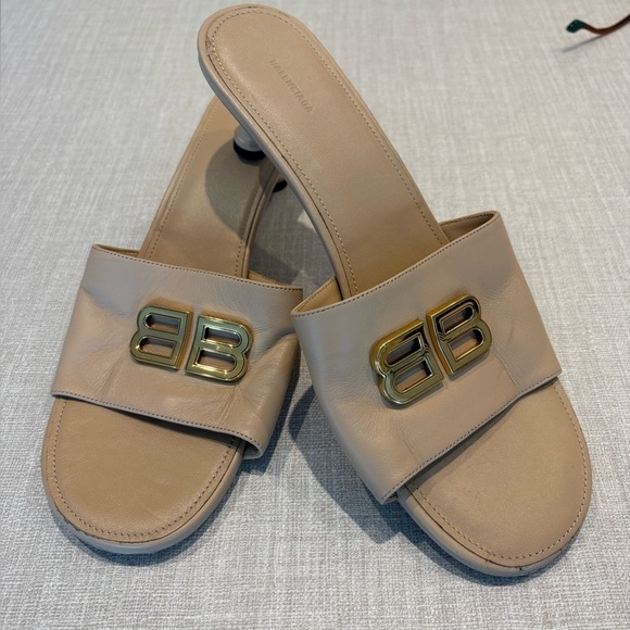 BalenciagaBb Logo Plaque Heeled Mules - Picture 1 of 8